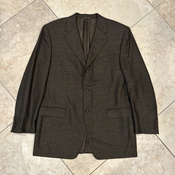 Canali Proposta Blazer Men 52R Brown Houndstooth Wool Cashmere Sports Coat Italy - Picture 2 of 11